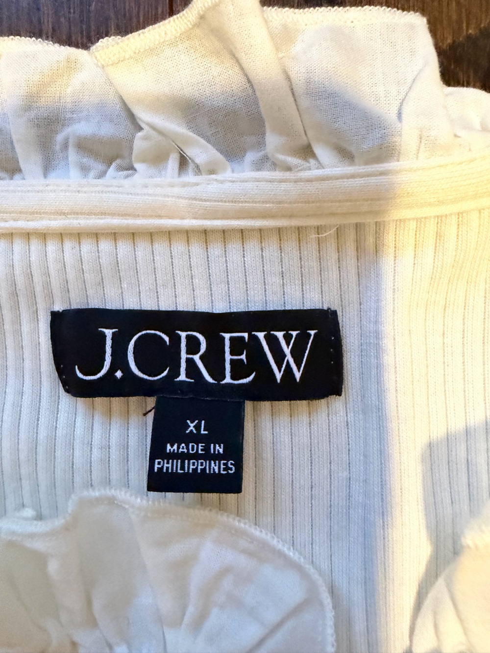 J. Crew Cream Ribbed Top with Black Logo Tag - Picture 3 of 6
